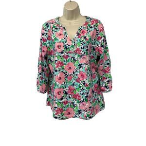 Womens Floral Top Size XL 3/4 Sleeve Floral Multicolor by High Fifth V-Neck